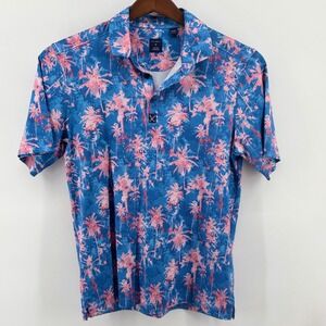 CON.STRUCT Mens Performance Polo Shirt M Blue Pink Palm Tree Quick Dry Golf‎ Top